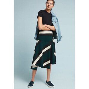 Anthropologie Eva Franco Green Sporty Stripe Fit and Flare Summer Midi Skirt
